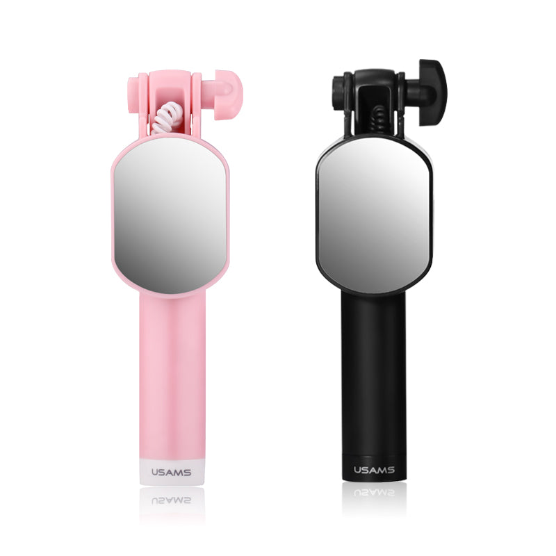 Uniqkart US-ZB030 3.5mm Port Selfie Stick With Mini Mirror for Samsung Huawei - Black