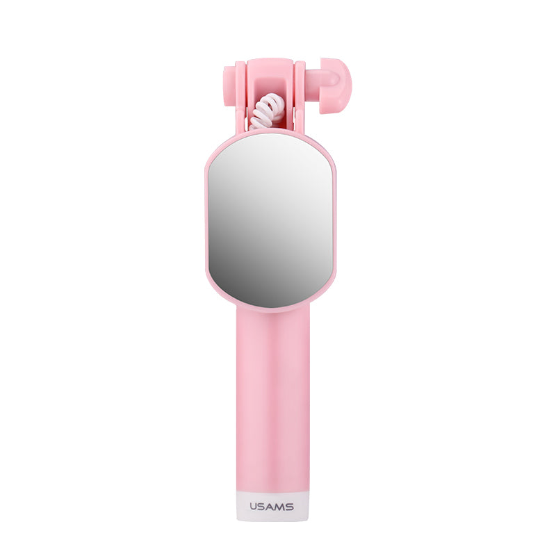 Uniqkart US-ZB030 3.5mm Stylish Port Selfie Stick With Mini Mirror for Samsung Huawei - Pink