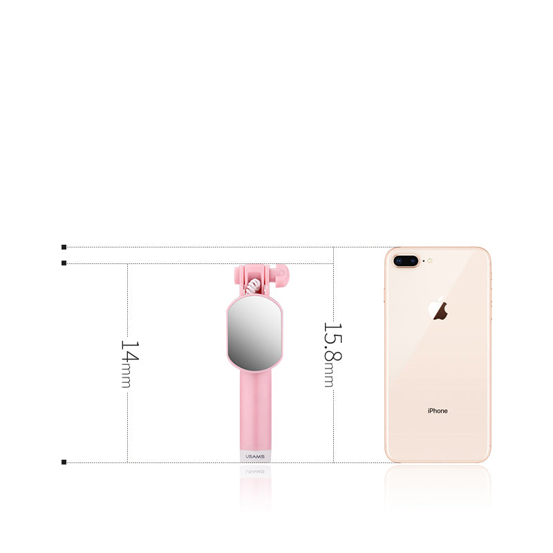 Uniqkart US-ZB030 3.5mm Stylish Port Selfie Stick With Mini Mirror for Samsung Huawei - Pink