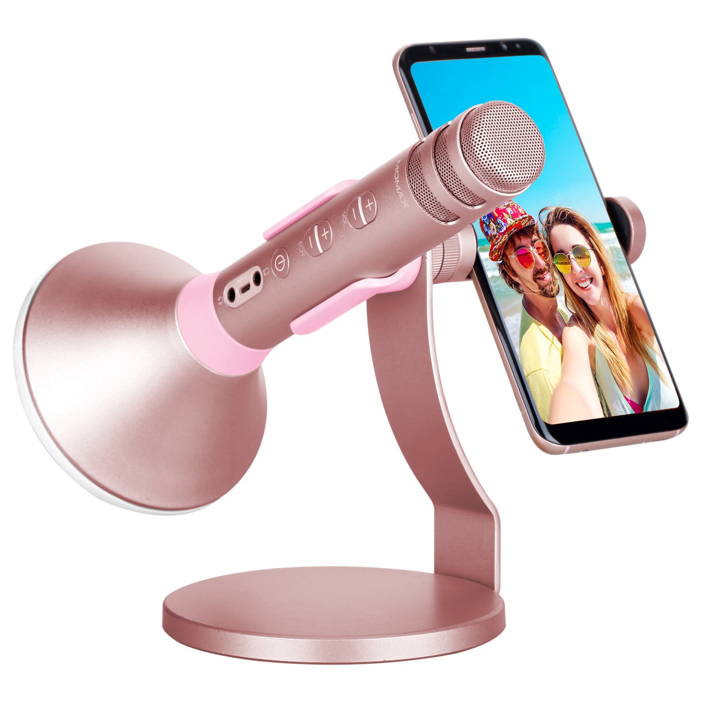 Uniqkart K-MIC PRO Wireless Bluetooth Mobile Microphone Karaoke Kit with LED Light - Rose Gold Color