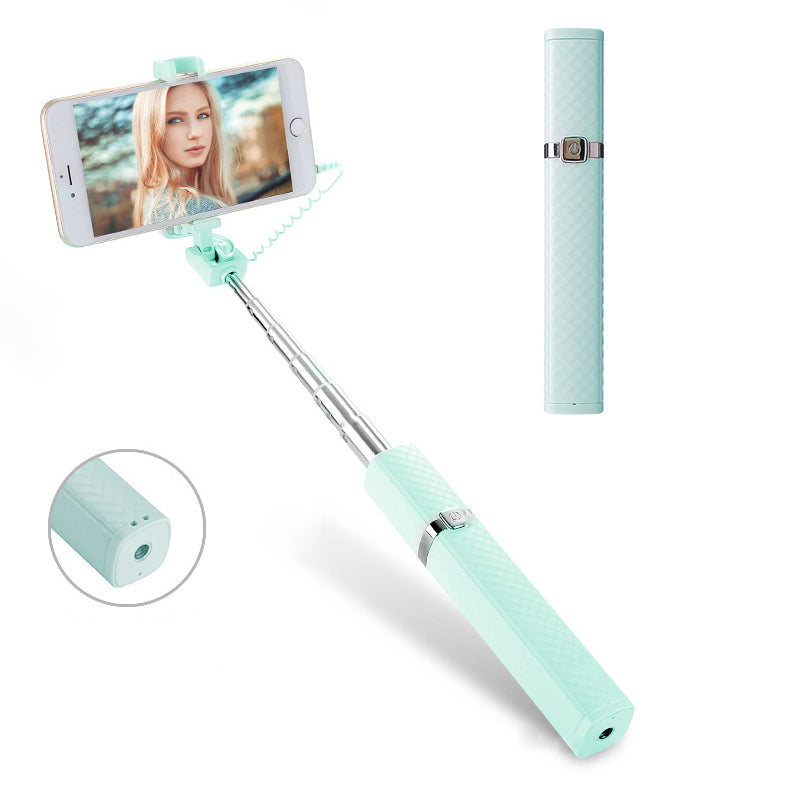 ROCK Portable and Extendable Mini Lipstick Wired Selfie Stick - Cyan