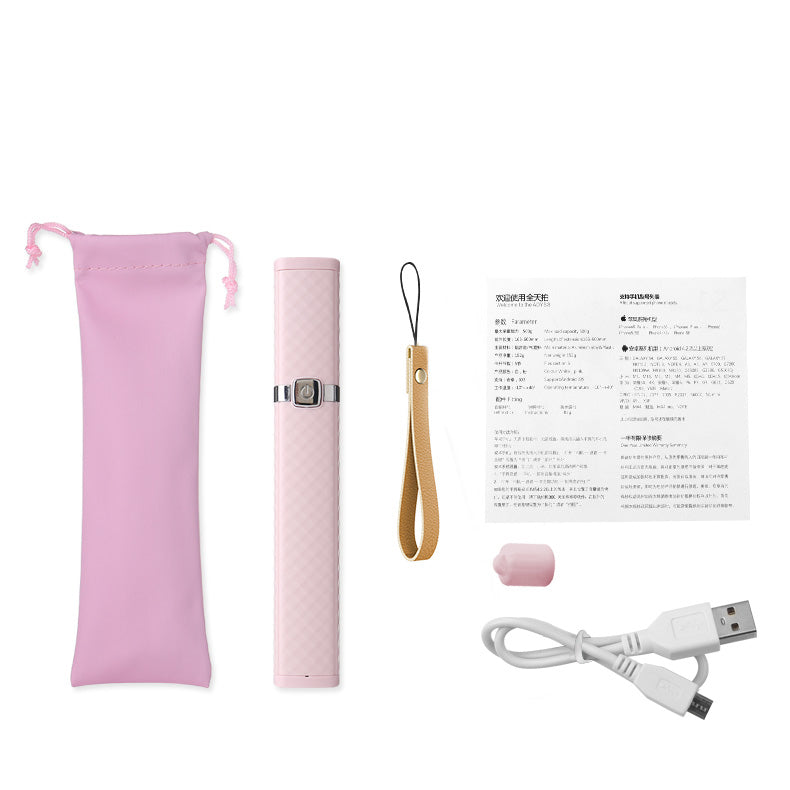 ROCK Lightweight and Extendable Mini Lipstick Wired Selfie Stick - Pink