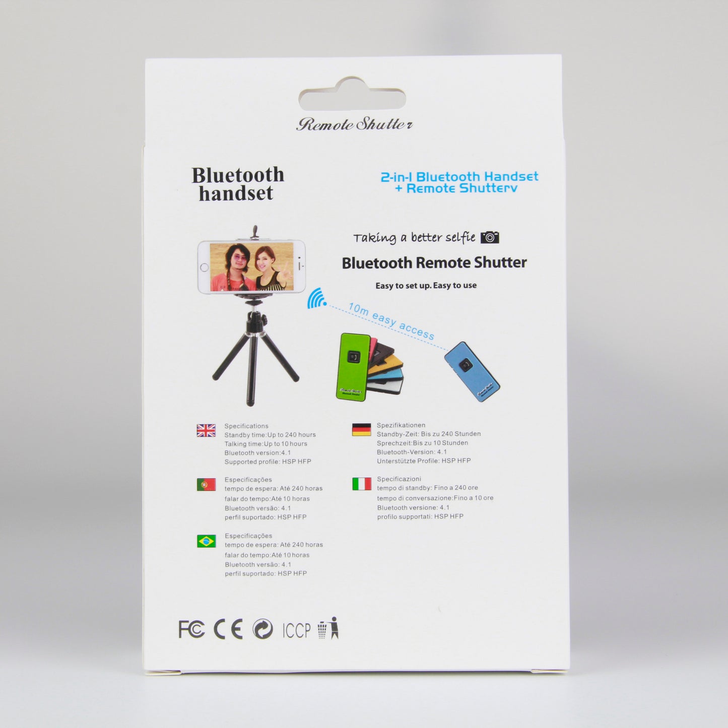 Portable 2-in-1 Bluetooth 4.1 Handset Headphone + Remote Shutter Control for Android/iOS Devices - Black