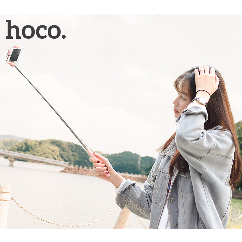 Hoco K5 Neoteric Extendable 3.5mm Plug Wire Controllable Selfie Stick for iPhone Samsung Huawei - Pink