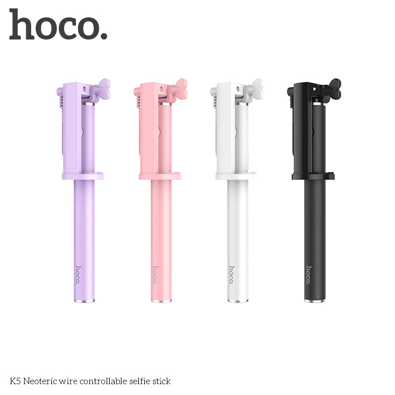 Hoco K5 Neoteric Portable Extendable 3.5mm Plug Wire Controllable Selfie Stick for iPhone Samsung Huawei - Black
