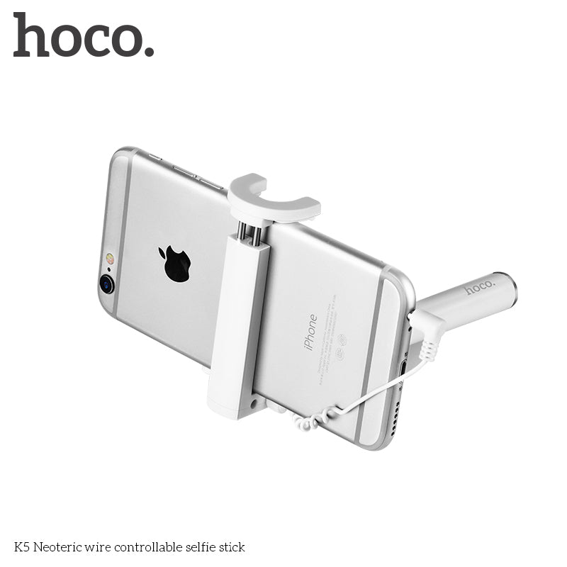 Hoco K5 Neoteric Extendable 3.5mm Plug Wired Selfie Stick for iPhone Samsung Huawei - White