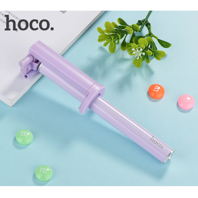 Uniqkart K5 Neoteric Convenient Extendable 3.5mm Plug Wire Controllable Selfie Stick for iPhone Samsung Huawei - Purple