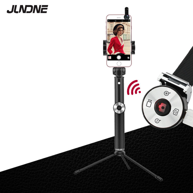 SK16 Extendable Selfie Stick + Bluetooth Self Timer Remote + Tripod + Wide Angle and Macro Lens - Black