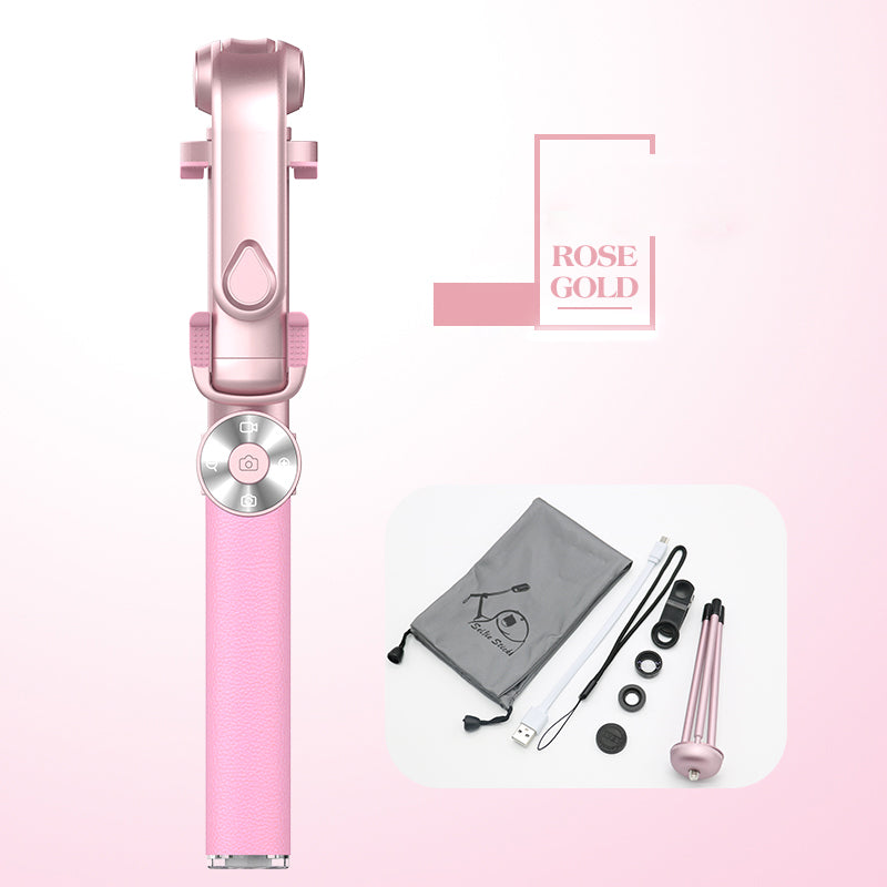 SK16 Extendable Selfie Stick + Bluetooth Self Timer Remote + Tripod + Wide Angle and Macro Lens - Pink
