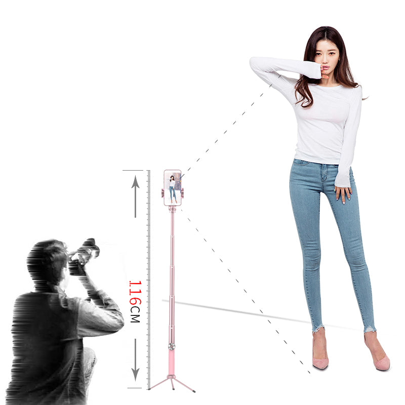 SK16 Extendable Selfie Stick + Bluetooth Self Timer Remote + Tripod + Wide Angle and Macro Lens - Pink