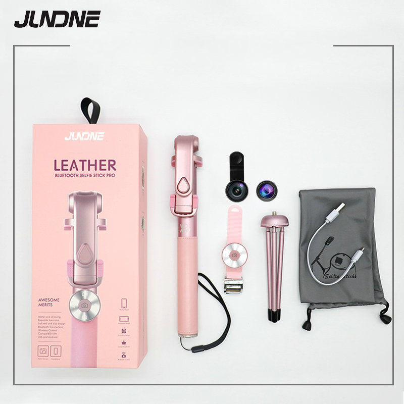 SK16 Extendable Selfie Stick + Bluetooth Self Timer Remote + Tripod + Wide Angle and Macro Lens - Pink