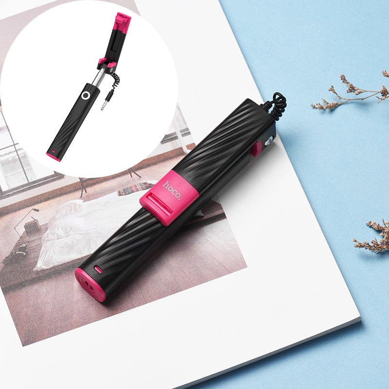 Uniqkart K7 Dainty Mini Wired Selfie Stick with 3.5mm Plug for iPhone Samsung Huawei - Black