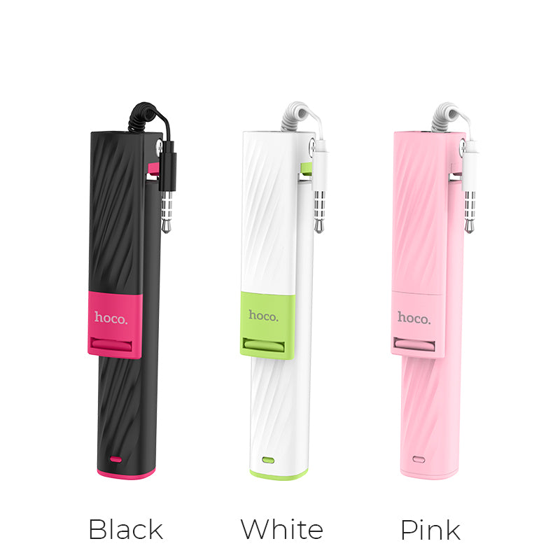 Uniqkart K7 3.5mm Plug Dainty Mini Wired Selfie Stick for iPhone Samsung Huawei - White