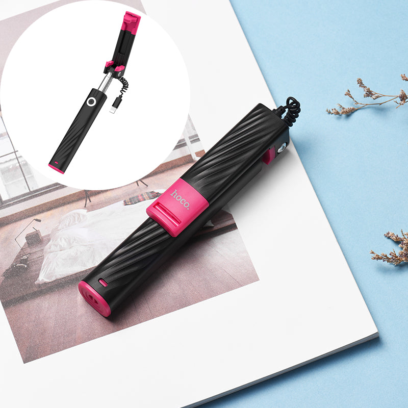 Uniqkart K8 Starry Lightning Mini Wired Selfie Stick with Lightning Plug for iPhoneX/8/7 - Black