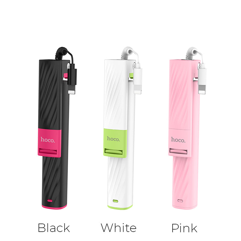 Uniqkart K8 Starry Lightning Mini Wire Controllable Selfie Stick for iPhoneX/8/7 - White