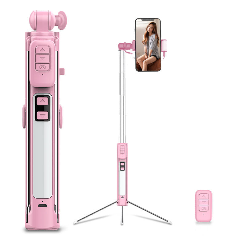 A18 Multi-functional Bluetooth LED Fill Light Selfie Stick LED with Tripod for iPhone X/8/8 Plus Etc - Pink