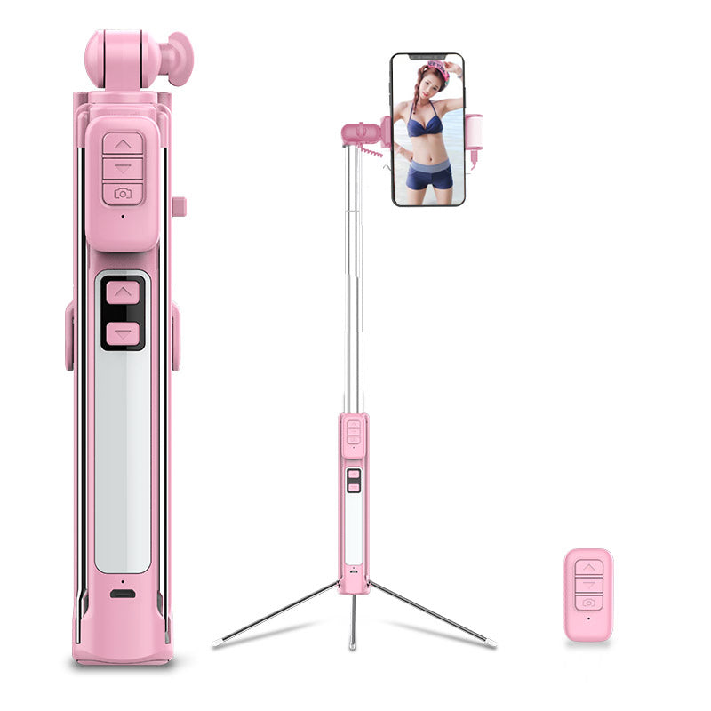 A18 Multi-functional Bluetooth LED Fill Light Selfie Stick LED with Tripod for iPhone X/8/8 Plus Etc - Pink