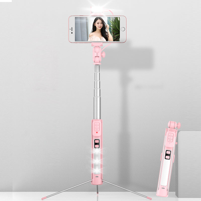 A18 Multi-functional Bluetooth LED Fill Light Selfie Stick LED with Tripod for iPhone X/8/8 Plus Etc - Pink