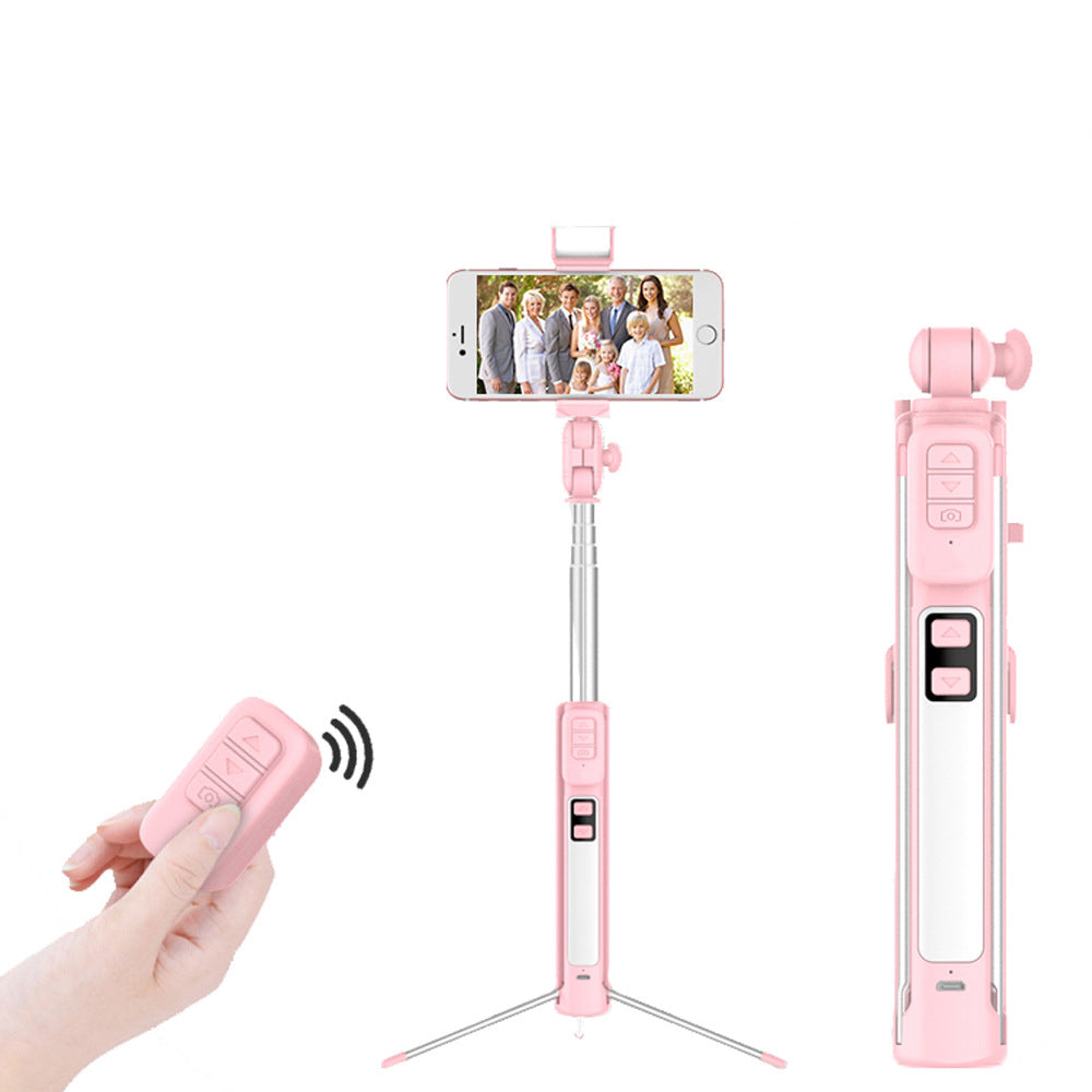 A18 Multi-functional Bluetooth LED Fill Light Selfie Stick LED with Tripod for iPhone X/8/8 Plus Etc - Pink