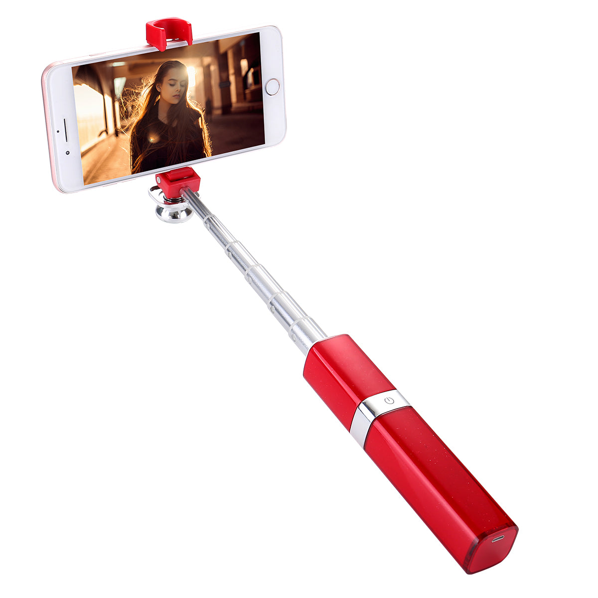 Aluminum Alloy Extendable Mini Lipstick Wired Selfie Stick - Red