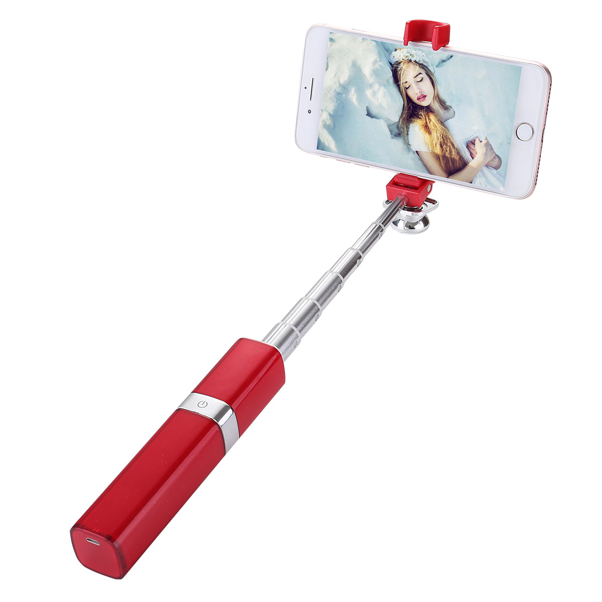 Aluminum Alloy Extendable Mini Lipstick Wired Selfie Stick - Red