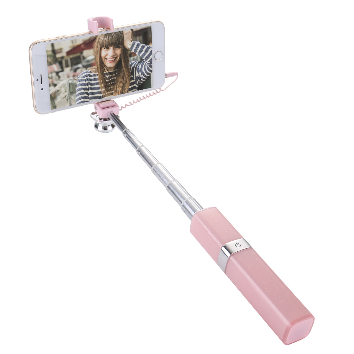 Aluminum Alloy Adjustable Mini Lipstick Wired Selfie Stick - Pink