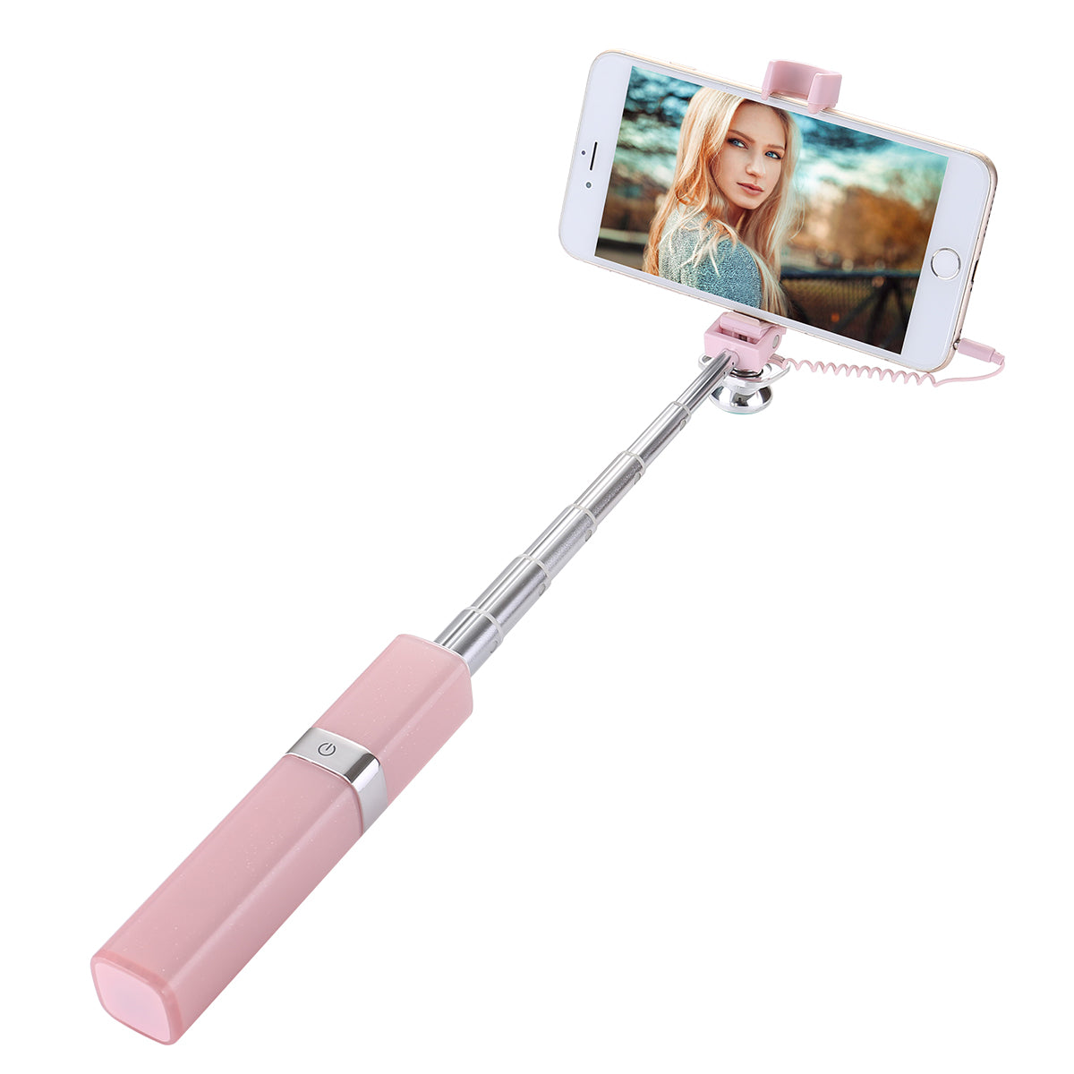 Aluminum Alloy Adjustable Mini Lipstick Wired Selfie Stick - Pink