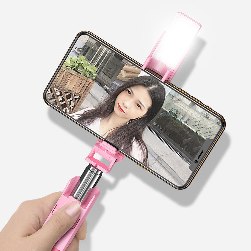 Uniqkart US-ZB050 M2 Mini Bluetooth LED Fill Light Selfie Stick for iPhone XS/X Etc - Pink