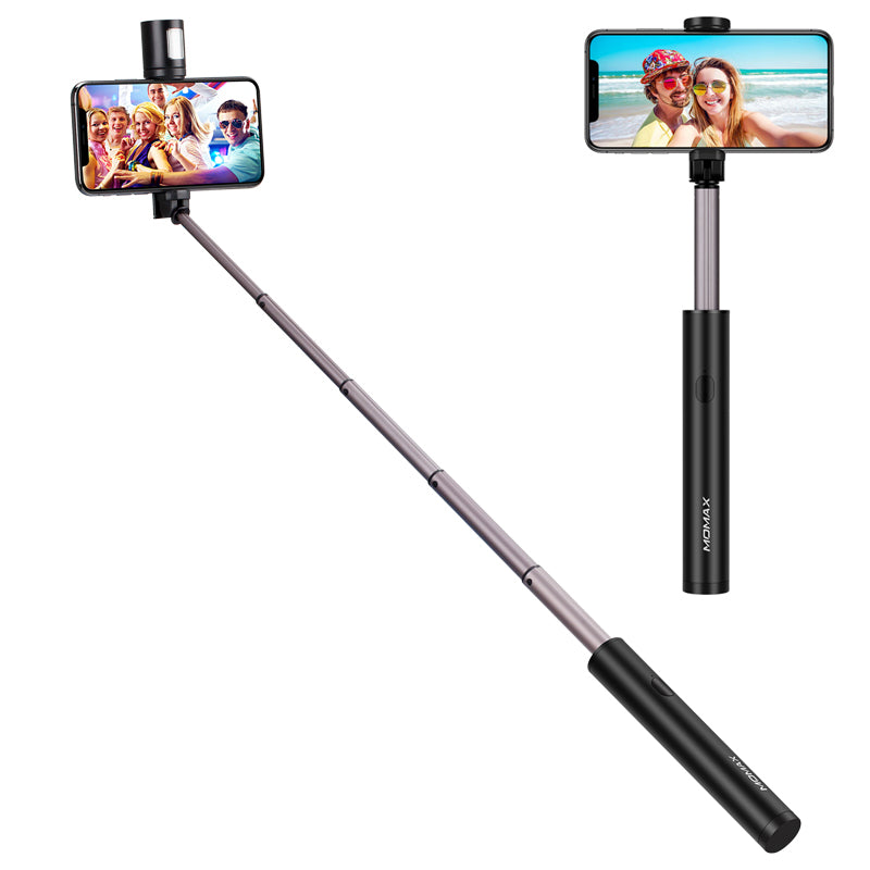 Uniqkart KM12 Mini Bluetooth LED Fill Light Selfie Stick for iPhone XS/X, etc - Black