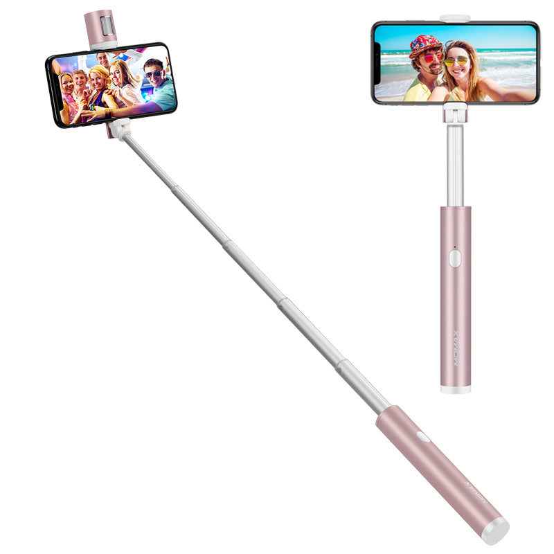 MOMAX KM12 Pocket Bluetooth LED Fill Light Selfie Stick for iPhone XS/X, etc - Rose Gold