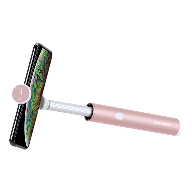 MOMAX KM12 Pocket Bluetooth LED Fill Light Selfie Stick for iPhone XS/X, etc - Rose Gold