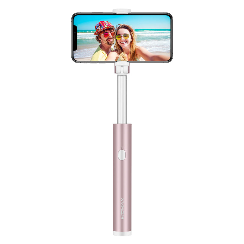 MOMAX KM12 Pocket Bluetooth LED Fill Light Selfie Stick for iPhone XS/X, etc - Rose Gold