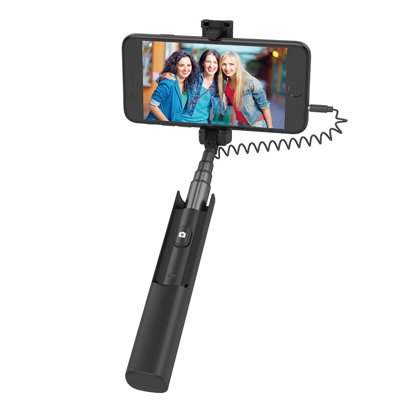 Hoco K9A Mystical 3.5mm Wire Control Telescopic Aluminum Alloy Selfie Stick - Black