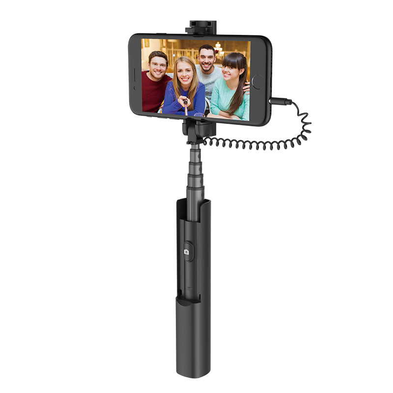 Hoco K9A Mystical 3.5mm Wire Control Telescopic Aluminum Alloy Selfie Stick - Black