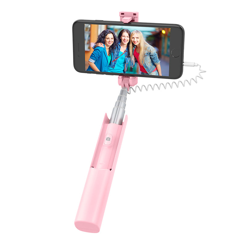 Hoco K9A Mystical 3.5mm Wire Control Telescopic Aluminum Alloy Selfie Stick - Pink