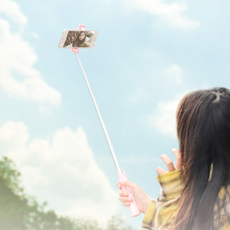 Hoco K9A Mystical 3.5mm Wire Control Telescopic Aluminum Alloy Selfie Stick - Pink