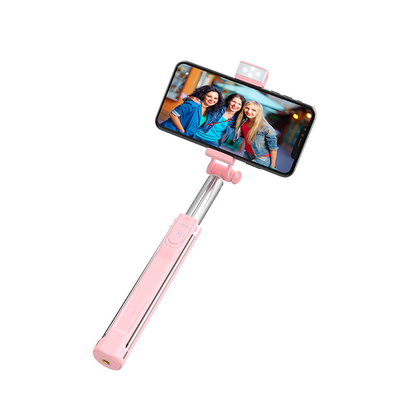 Hoco K10A Magnificent Wireless Selfie Stick with Backlight Tripod Phone Holder (L=1.1m) - Pink