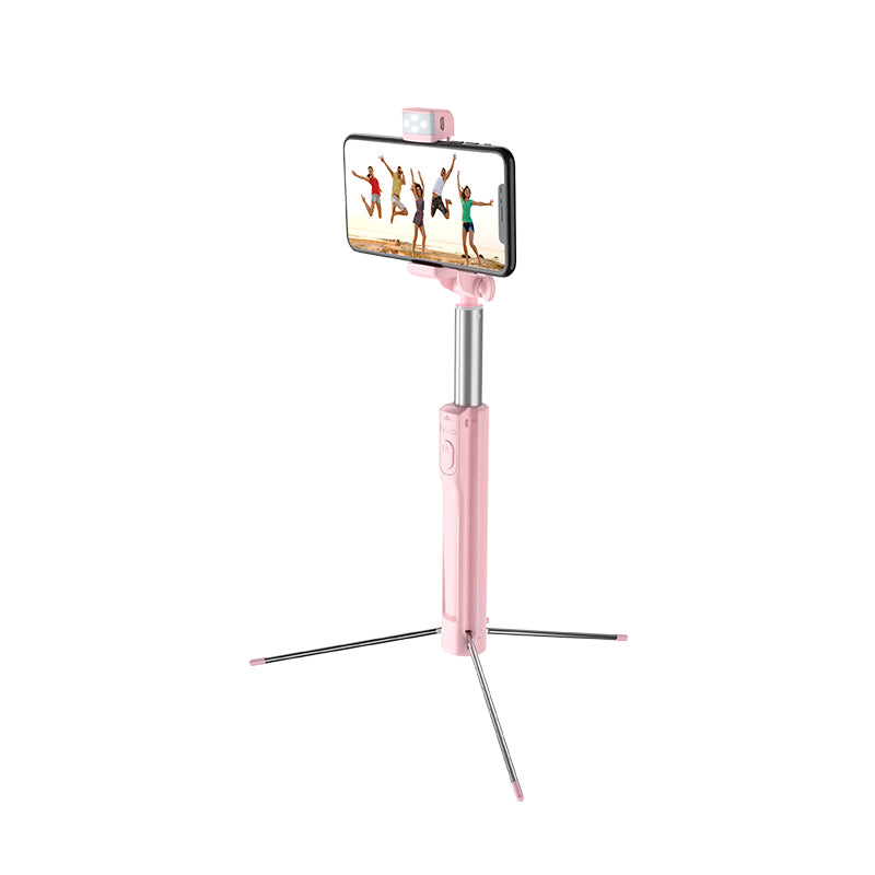 Hoco K10A Magnificent Wireless Selfie Stick with Backlight Tripod Phone Holder (L=1.1m) - Pink