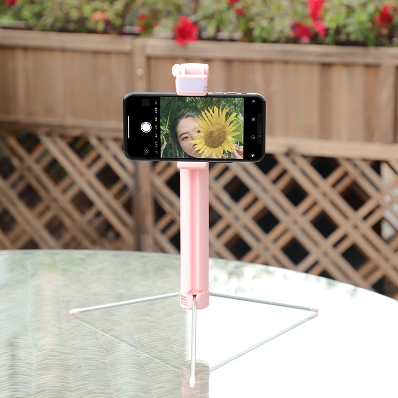 Hoco K10A Magnificent Wireless Selfie Stick with Backlight Tripod Phone Holder (L=1.1m) - Pink