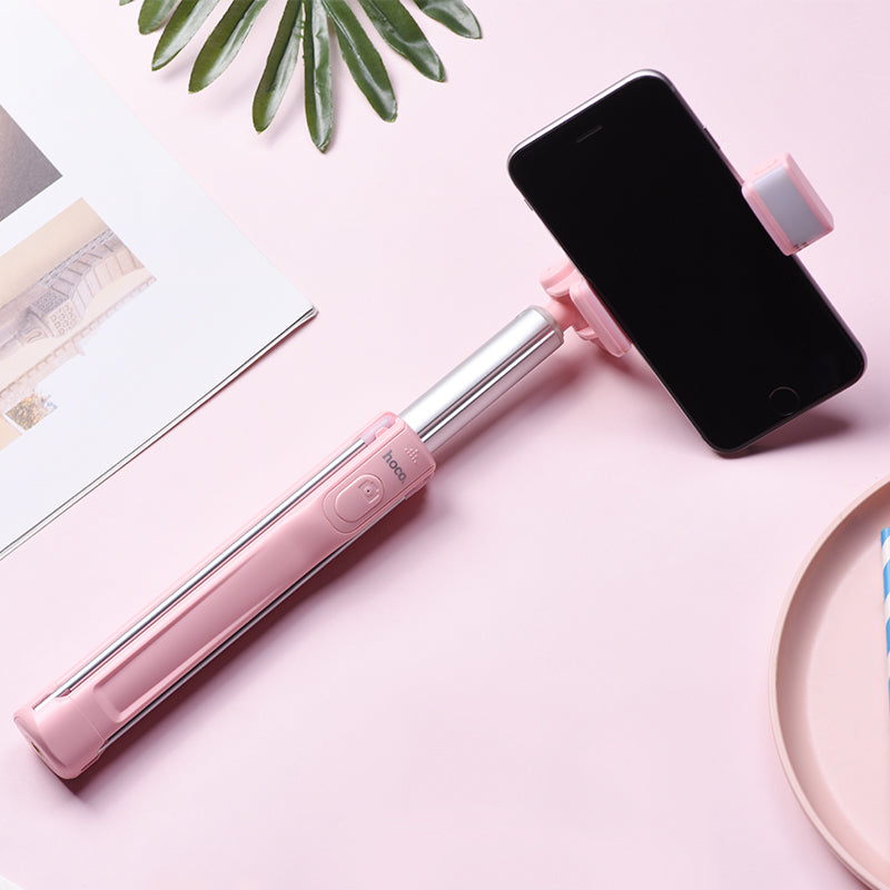 Hoco K10A Magnificent Wireless Selfie Stick with Backlight Tripod Phone Holder (L=1.1m) - Pink