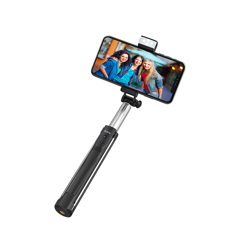 Hoco K10A Magnificent Wireless Selfie Stick with Backlight Tripod Phone Holder (L=1.1m) - Black