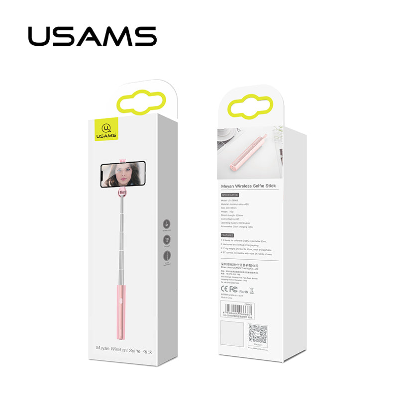 Uniqkart US-ZB069 Wireless Selfie Stick 80cm for iPhone Samsung Huawei - Light Pink