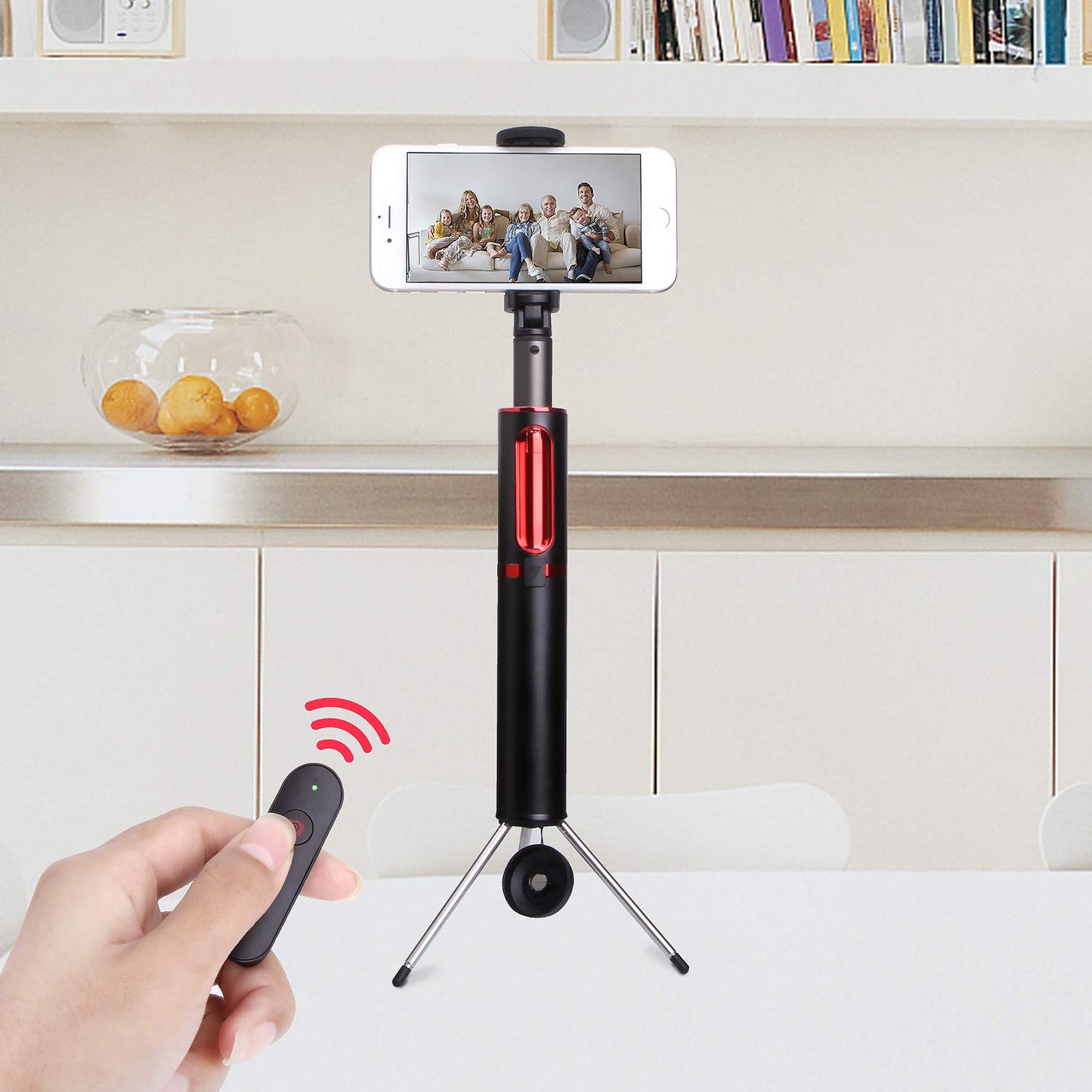 M10 Portable Extendable Bluetooth Selfie Stick with Tripod and Remote Control - Red