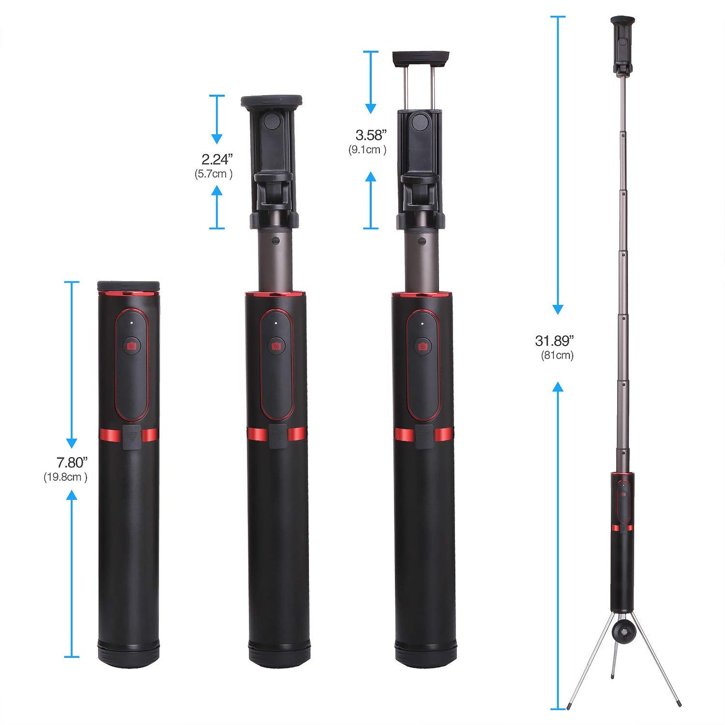 M10 Portable Extendable Bluetooth Selfie Stick with Tripod and Remote Control - Red