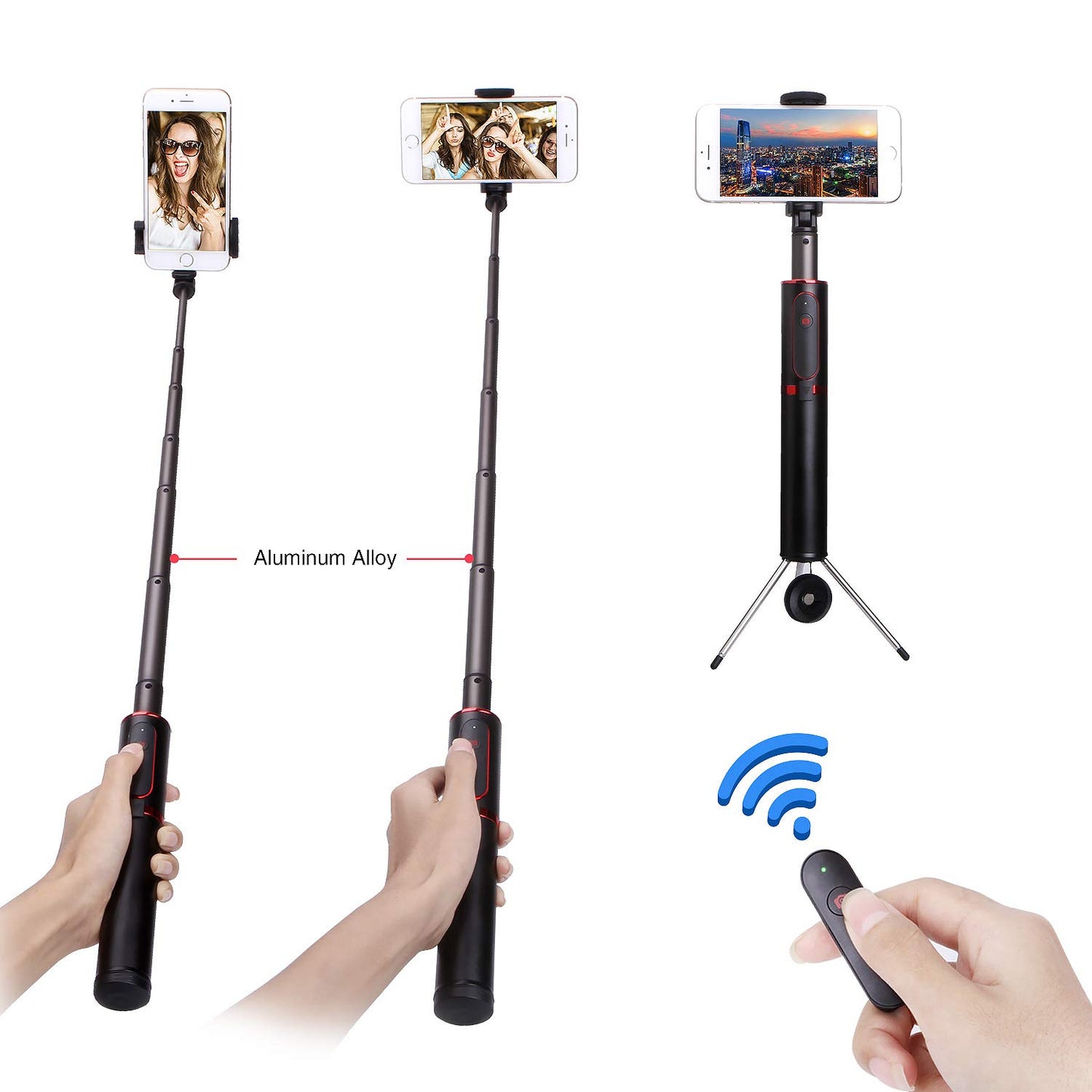 M10 Portable Extendable Bluetooth Selfie Stick with Tripod and Remote Control - Red