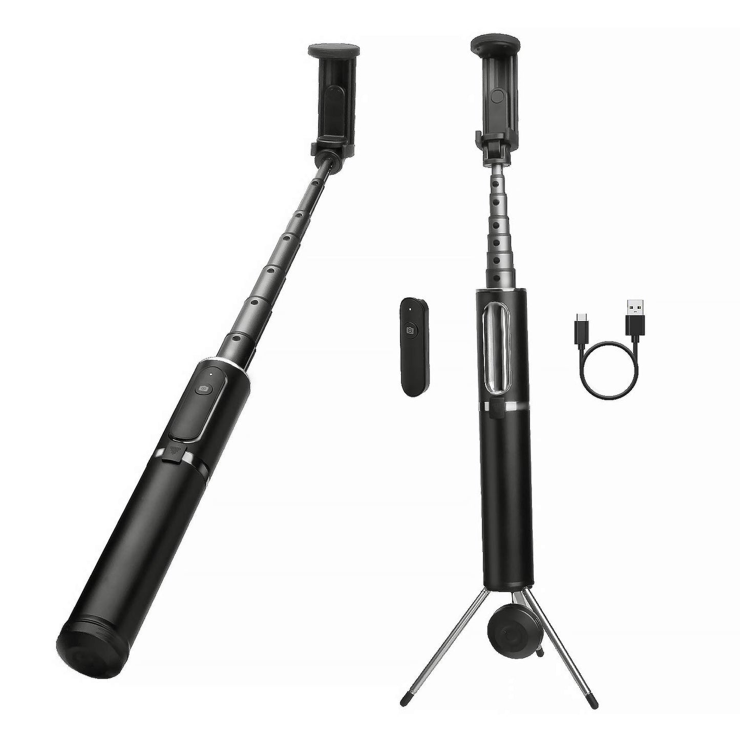 M10 Portable Extendable Bluetooth Selfie Stick with Tripod and Remote Control - Grey