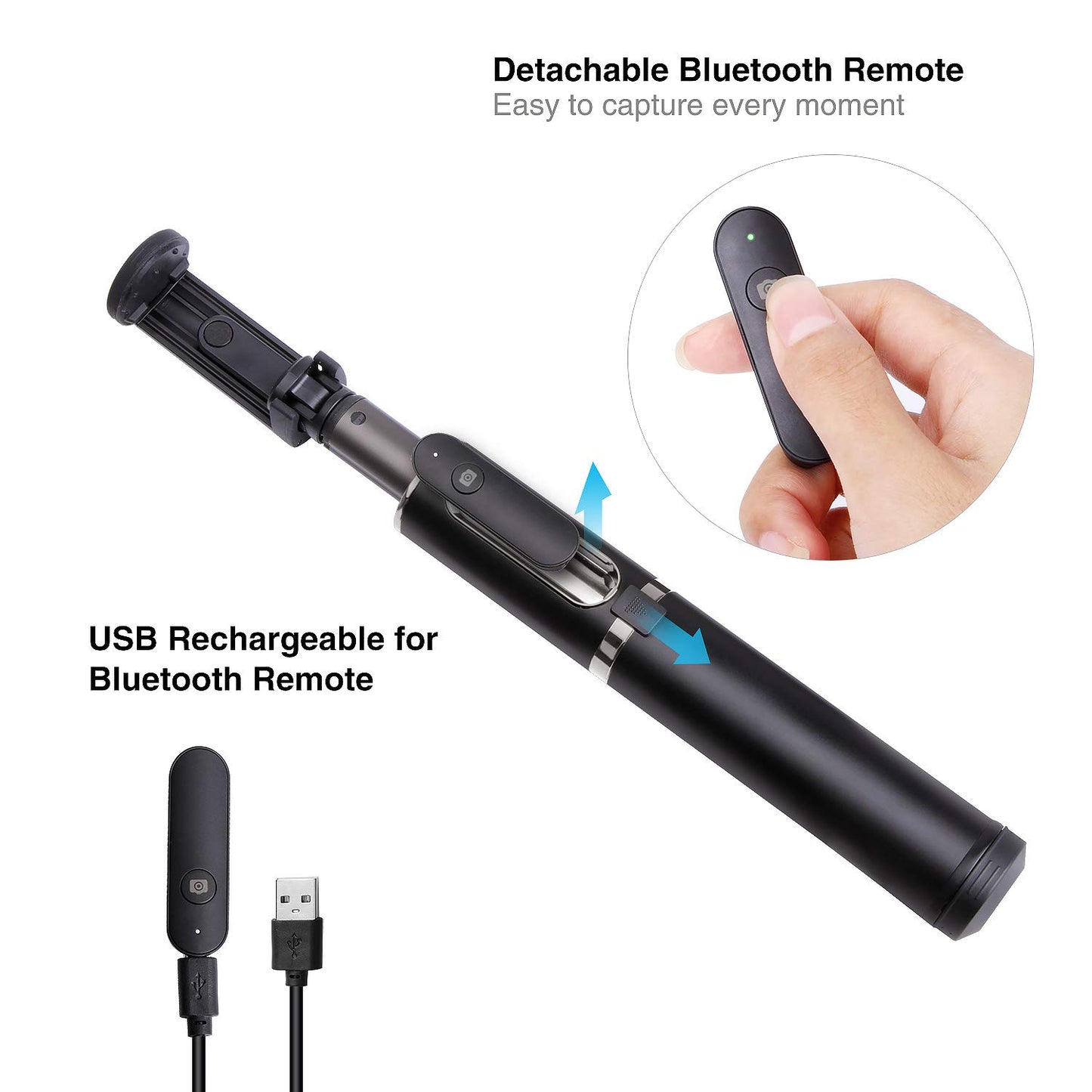 M10 Portable Extendable Bluetooth Selfie Stick with Tripod and Remote Control - Grey