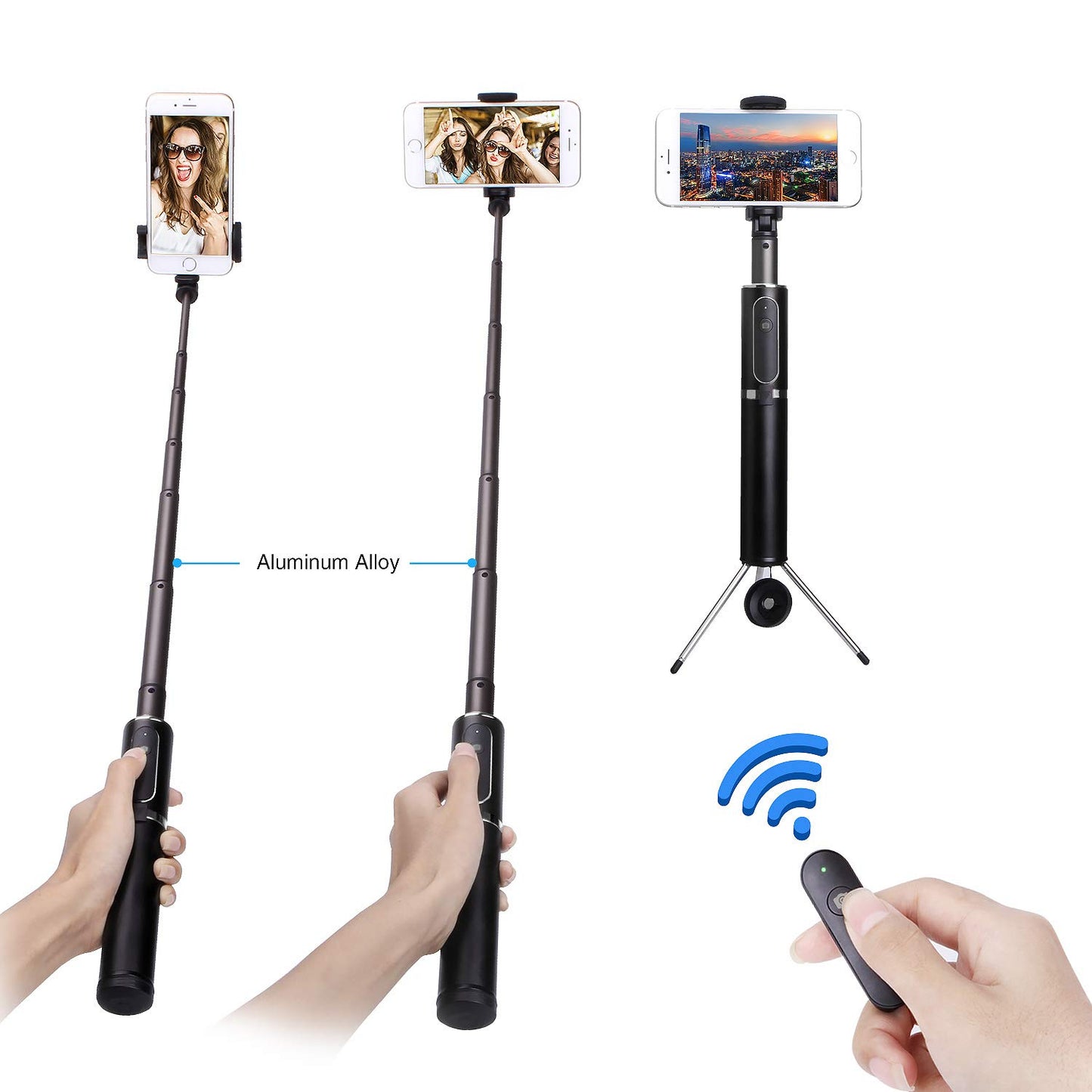 M10 Portable Extendable Bluetooth Selfie Stick with Tripod and Remote Control - Grey