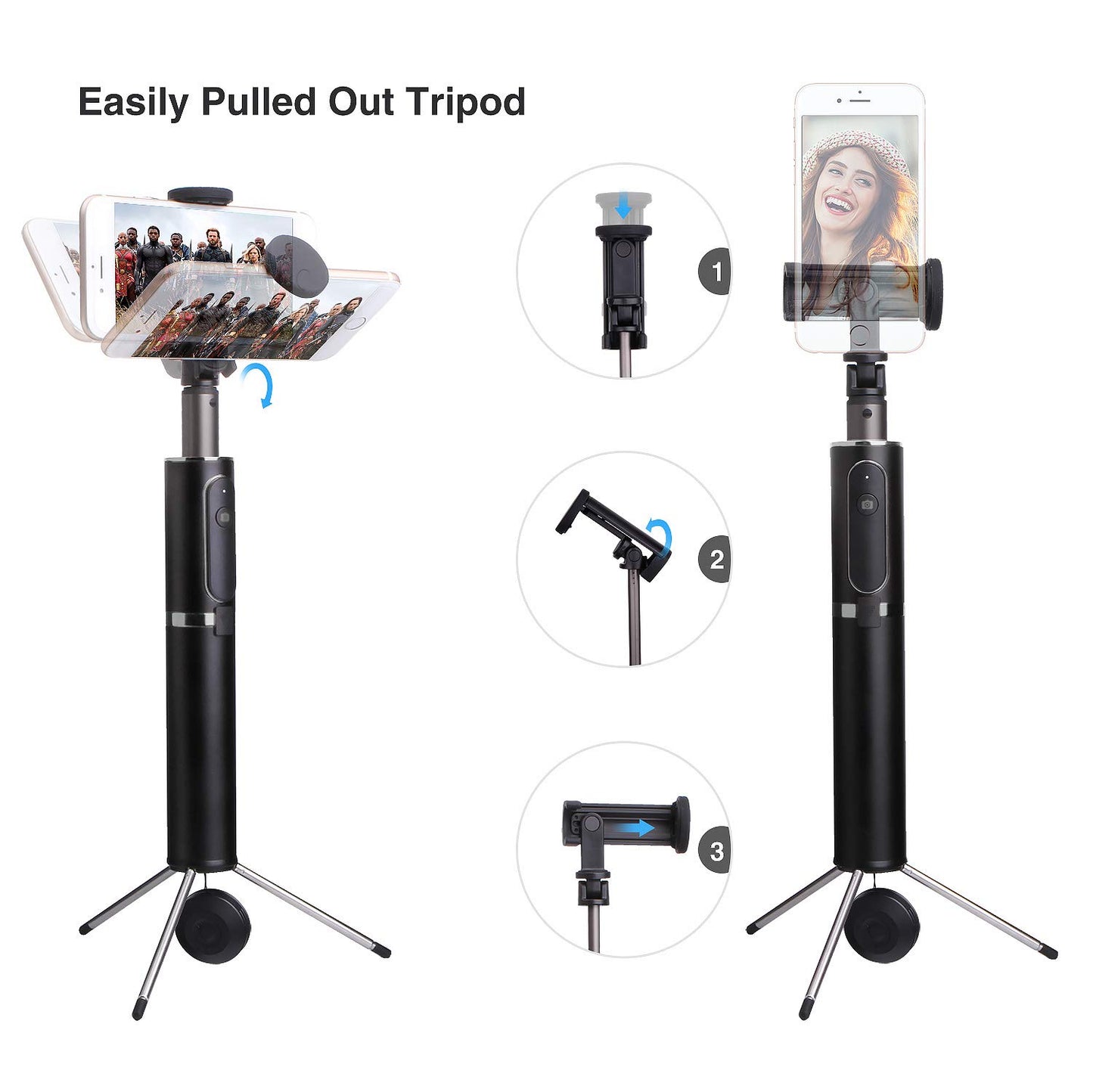 M10 Portable Extendable Bluetooth Selfie Stick with Tripod and Remote Control - Grey