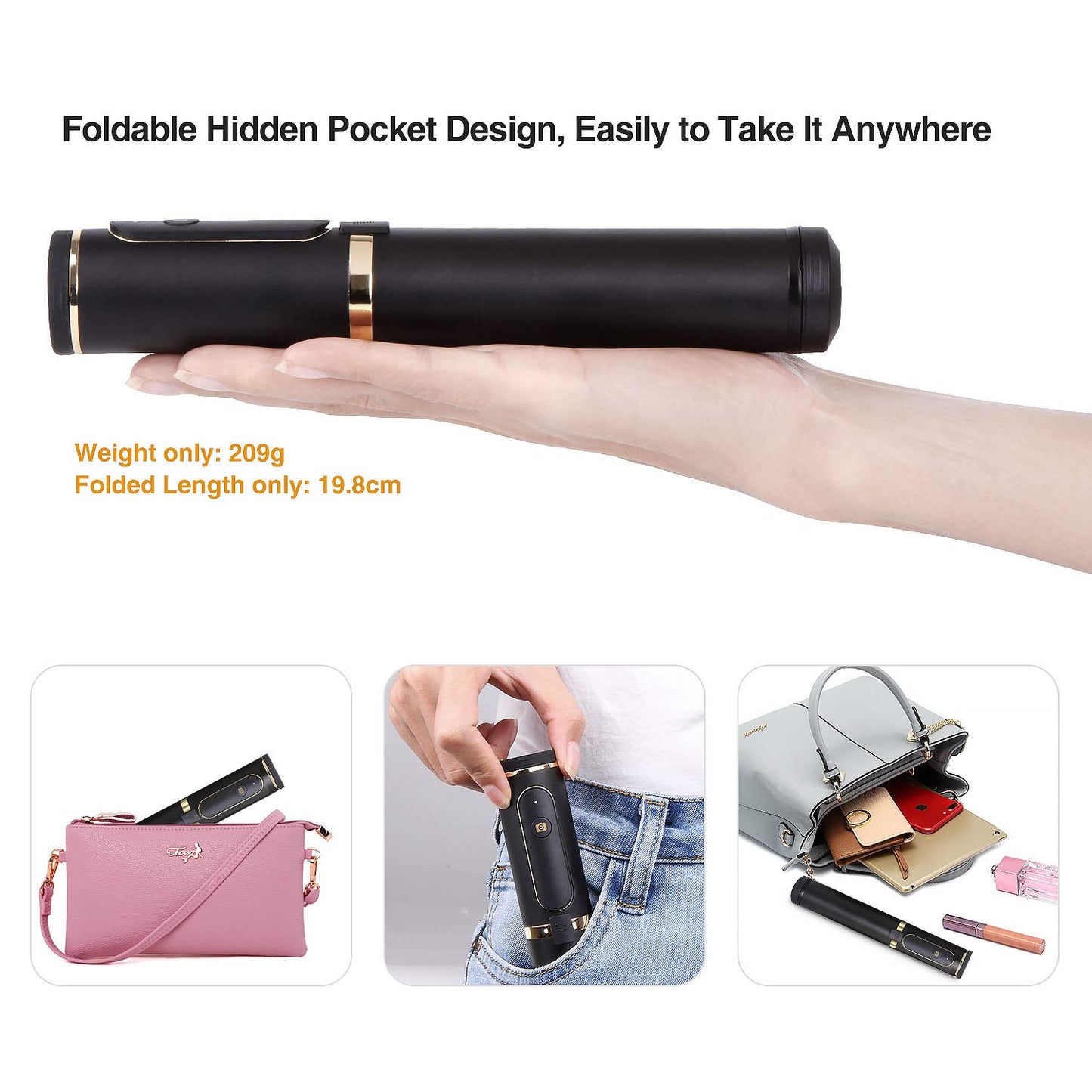 M10 Portable Extendable Bluetooth Selfie Stick with Tripod and Remote Control - Yellow